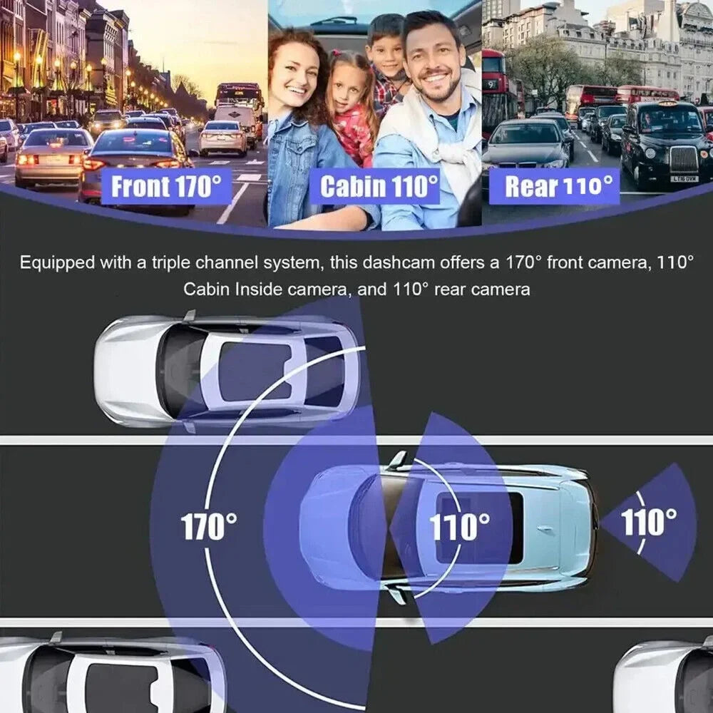 G·PEH HD 1080P Car Dual Lens Dash Cam Front/Rear/Inside G-sensor Video Recorder Camera