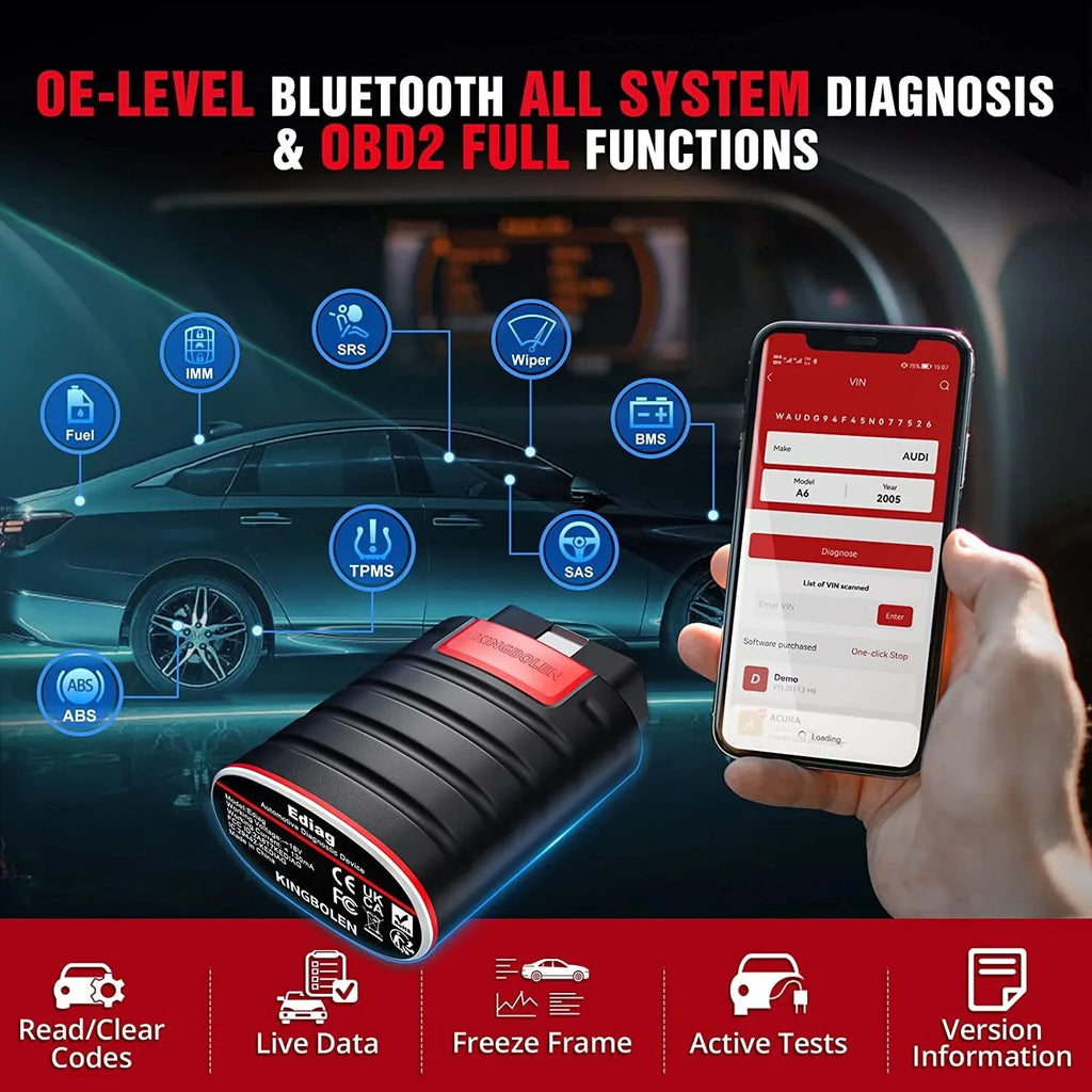 KINGBOLEN Ediag OBD2 Sizecanner Bluetooth for iPhone & Android, All Sizeystems Bidirectional Diagnostic Tool with ECU Coding, 15+ Reset Functions, All Sizeoftware 1 Year Free