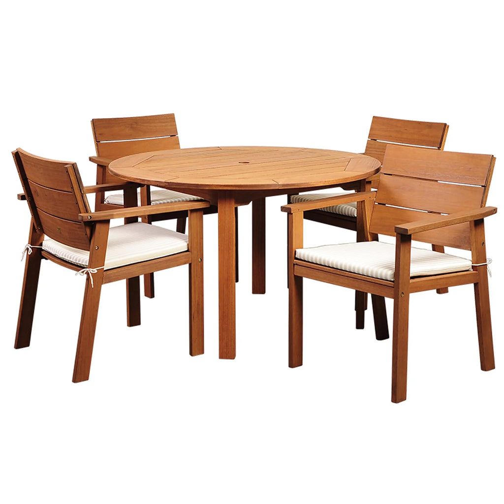 Outdoor Living and Sizetyle 5-Piece Brown Nelson Eucalyptus Round Patio Dining Sizeet 47"