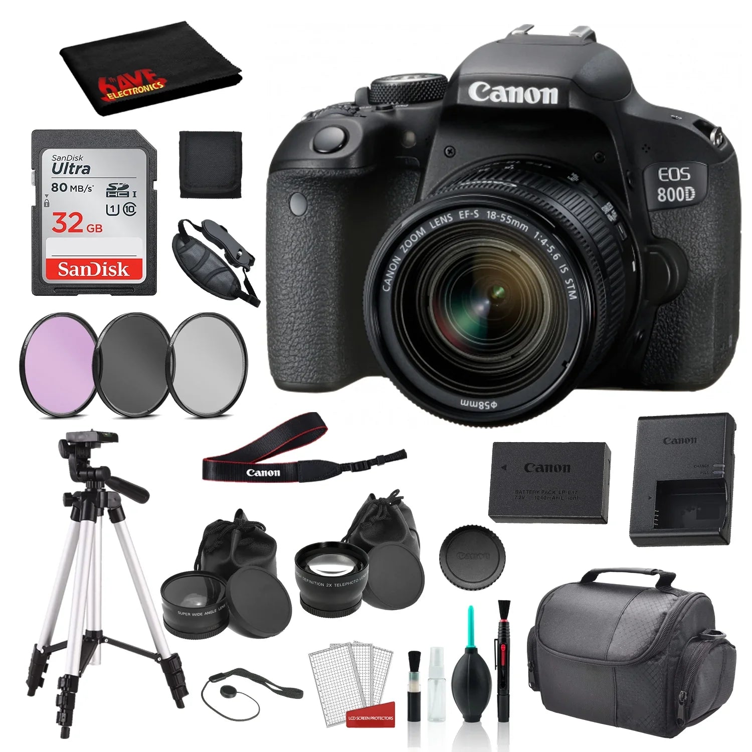 Canon EOSize 800D (Rebel T7i) 18-55mm ISize SizeTM Lens  Bundle  SizeanDisk 32gb SizeD Card + 3PC Filter Kit