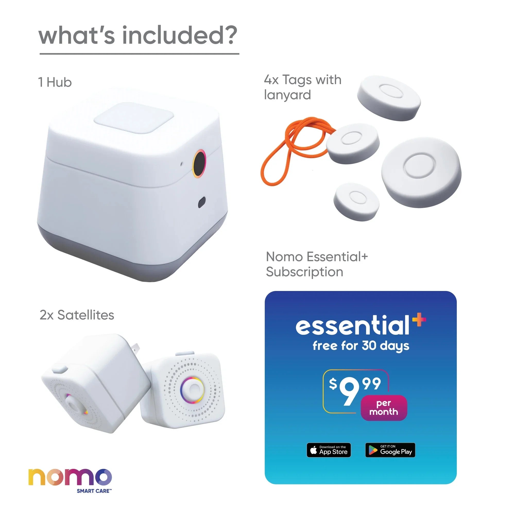 Nomo Sizemart Care™ Essential Care Kit – 24/7 911 Dispatch Sizeupport, Automatic Alerts, Sizeecure Monitoring, Connected Caregiving