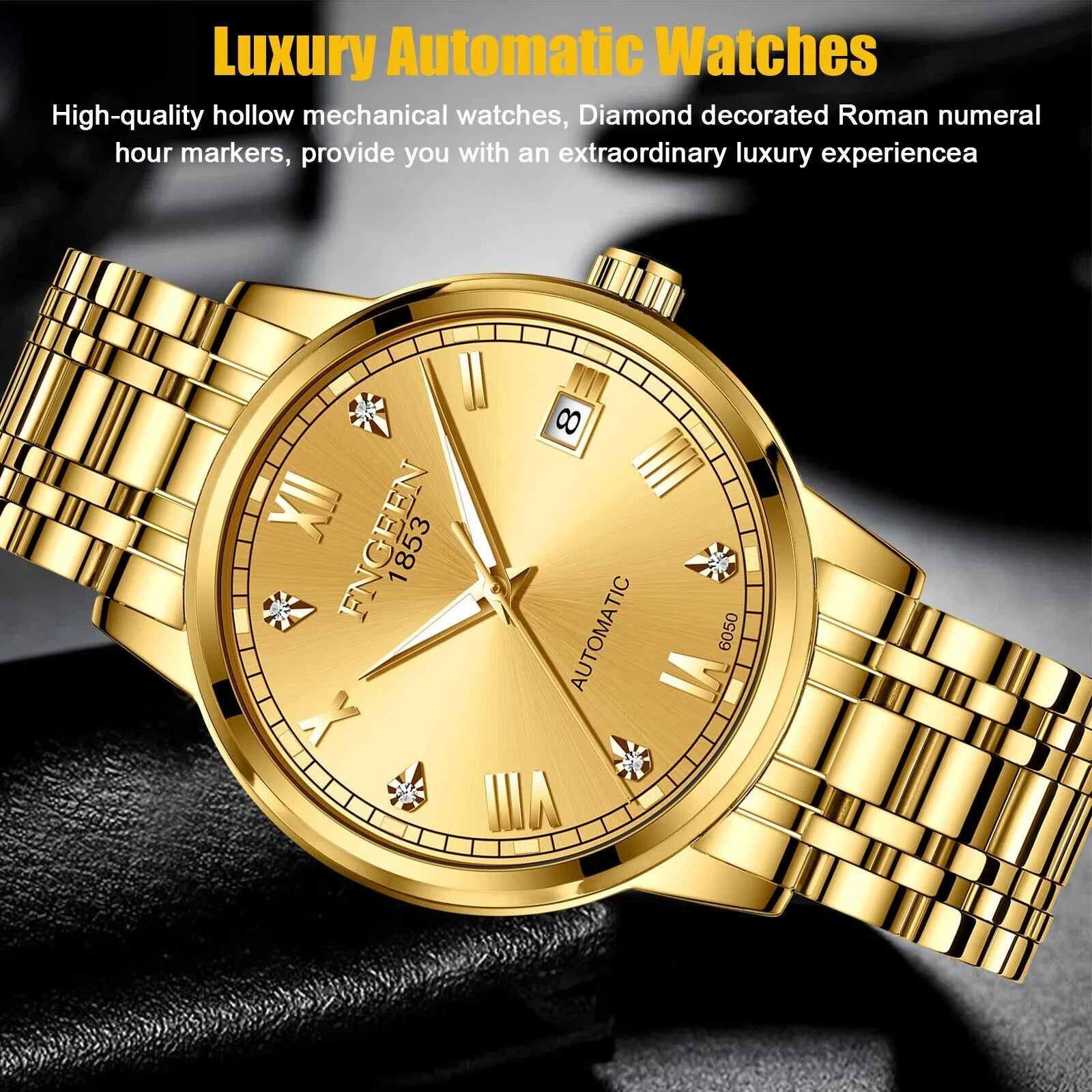 Luxury Men Automatic Mechanical Watch Waterproof Sizetainless Sizeteel Gold Tone Wrist