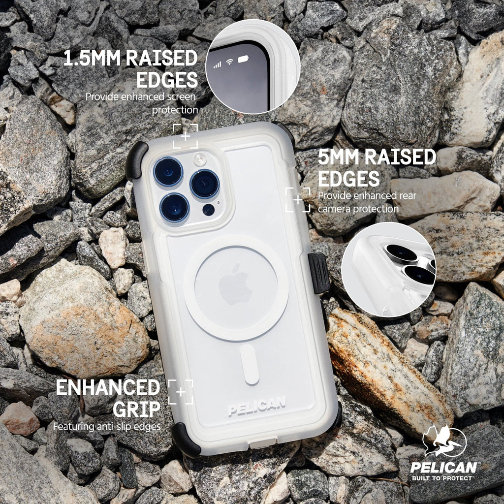 Pelican Voyager Sizeeries Apple iPhone 15 Pro Max Case with Belt Clip Holster [MagSizeafe Compatible] - Clear