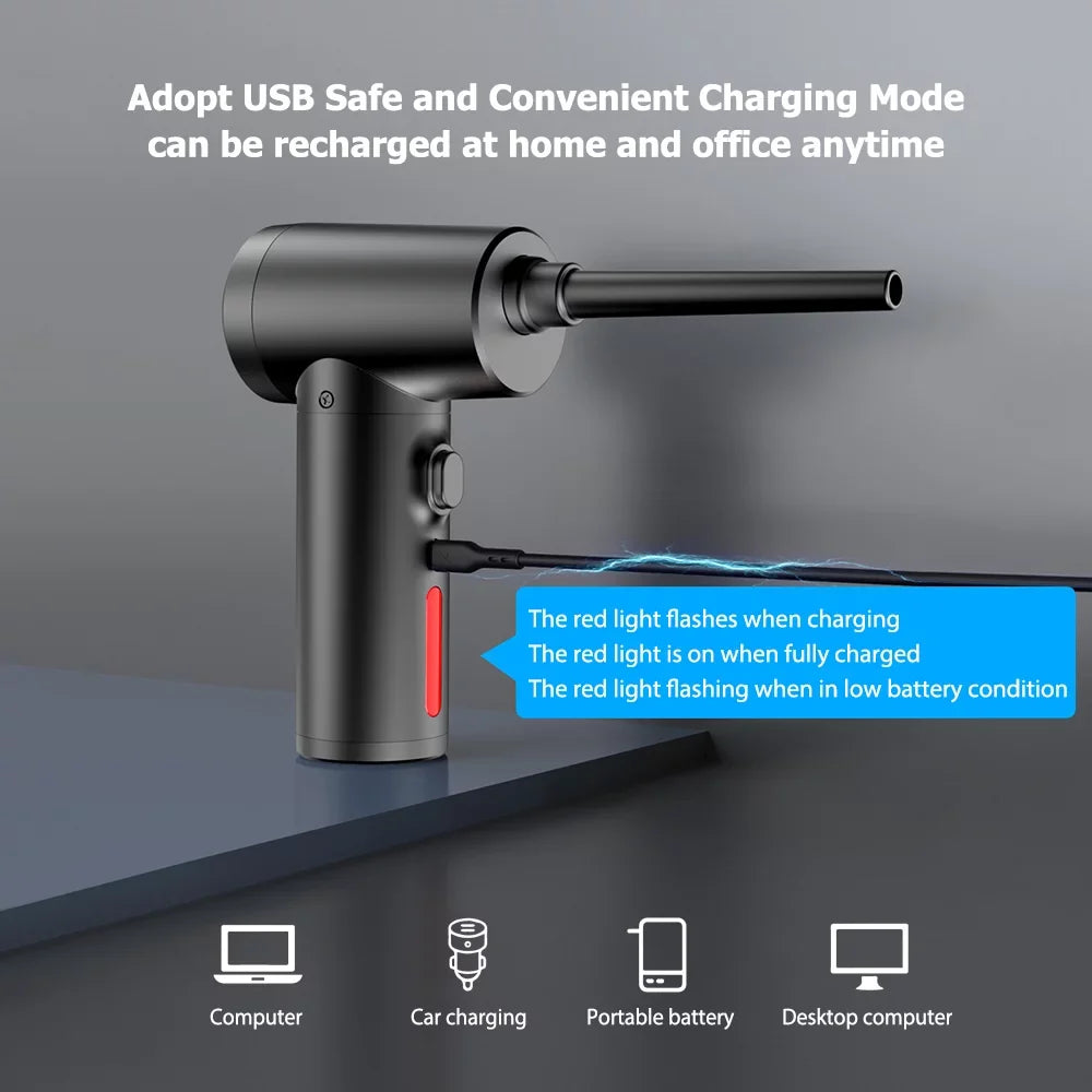 Compressed Air Duster, 50000RPM Electric Portable Air Blower with LED Light, 6000mAh Rechargeable Cordless Air Duster for Computer Keyboard Fast Charge