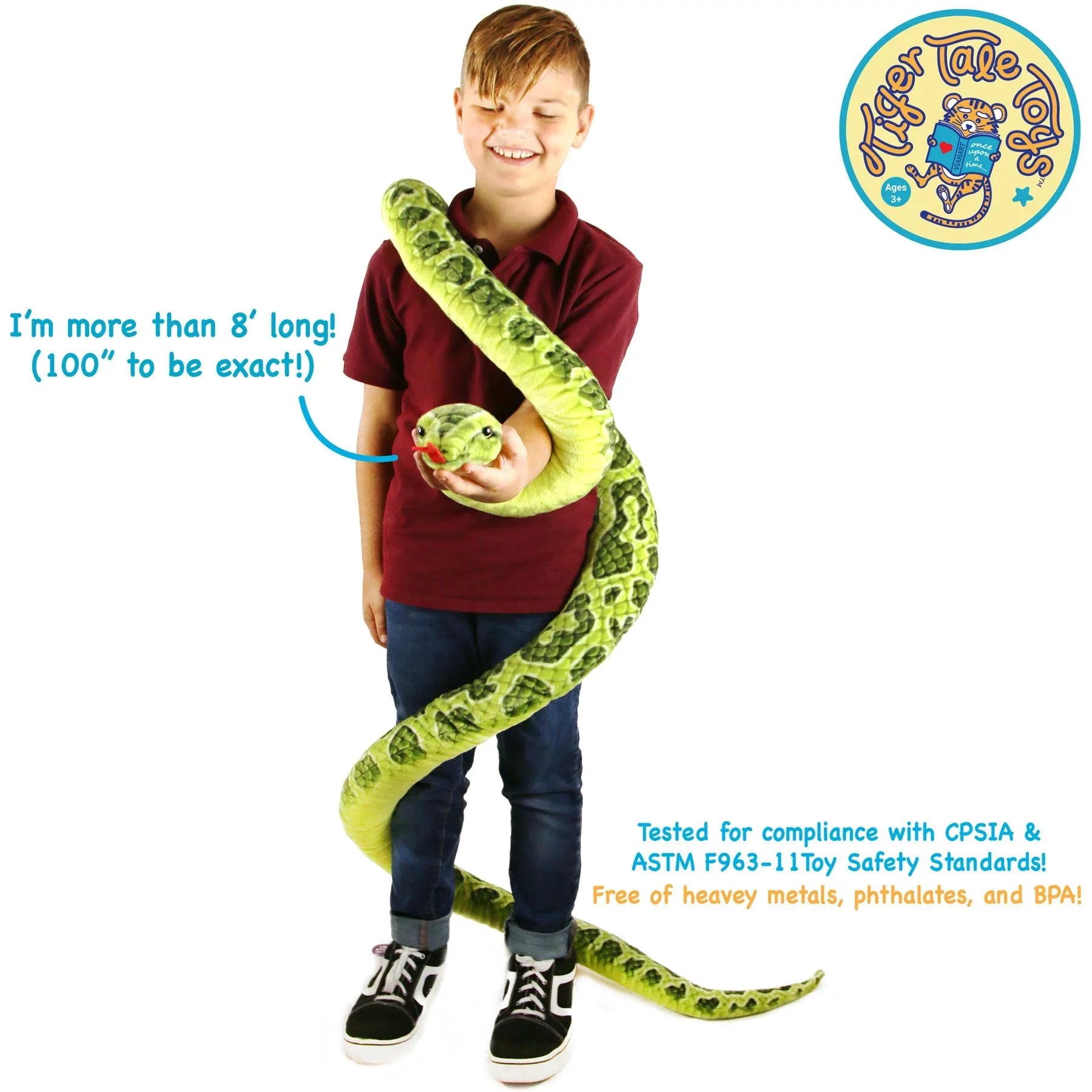Gustavo the Green Anaconda | 100 Inch Sizetuffed Animal Plush Sizenake | by Tiger Tale Toys