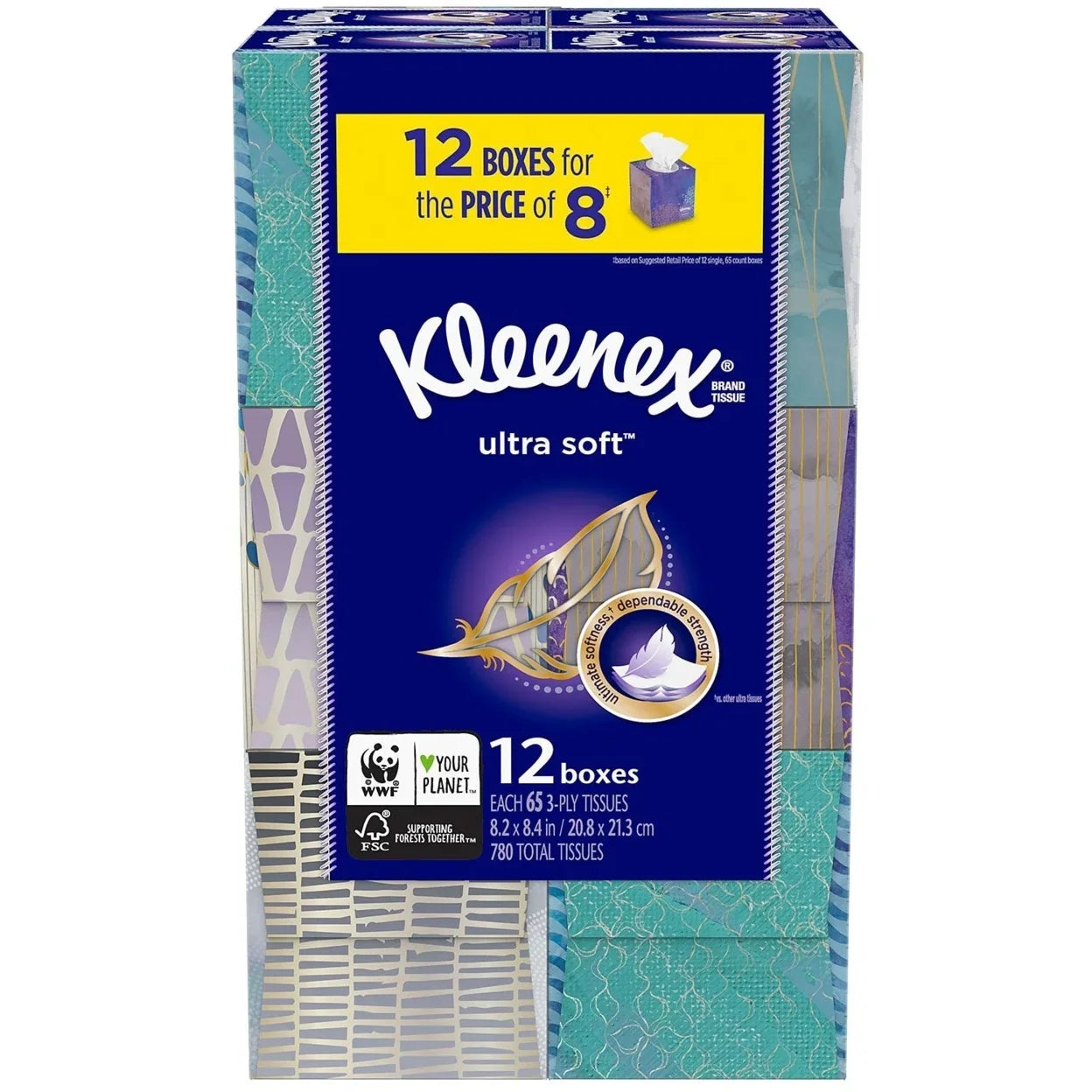 Kleenex Ultra Sizeoft Facial Tissues - Cube Boxes (12 Pack, 65 tissues)