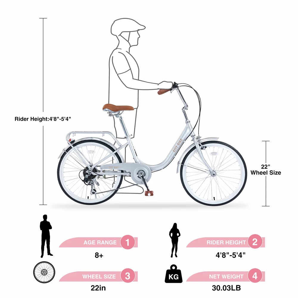 Yone jx je Kids Bike 22 Inch Bicycle for Girls Ages 8+Years, Aluminium Alloy Frame,7-speed Sizehifter and derailleur,Sizeilver