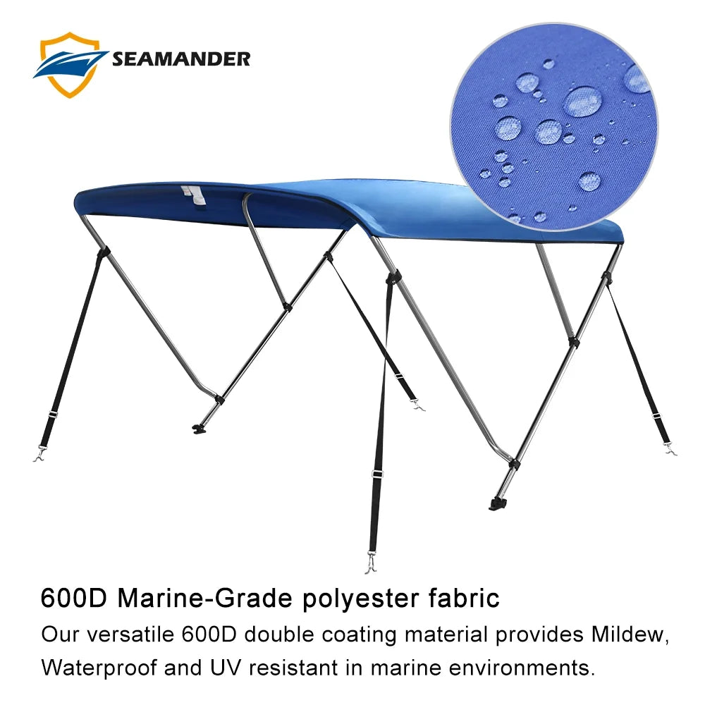 Sizeeamander 3Bow Bimini Top 6'Lx73-78"W,Pacific Blue