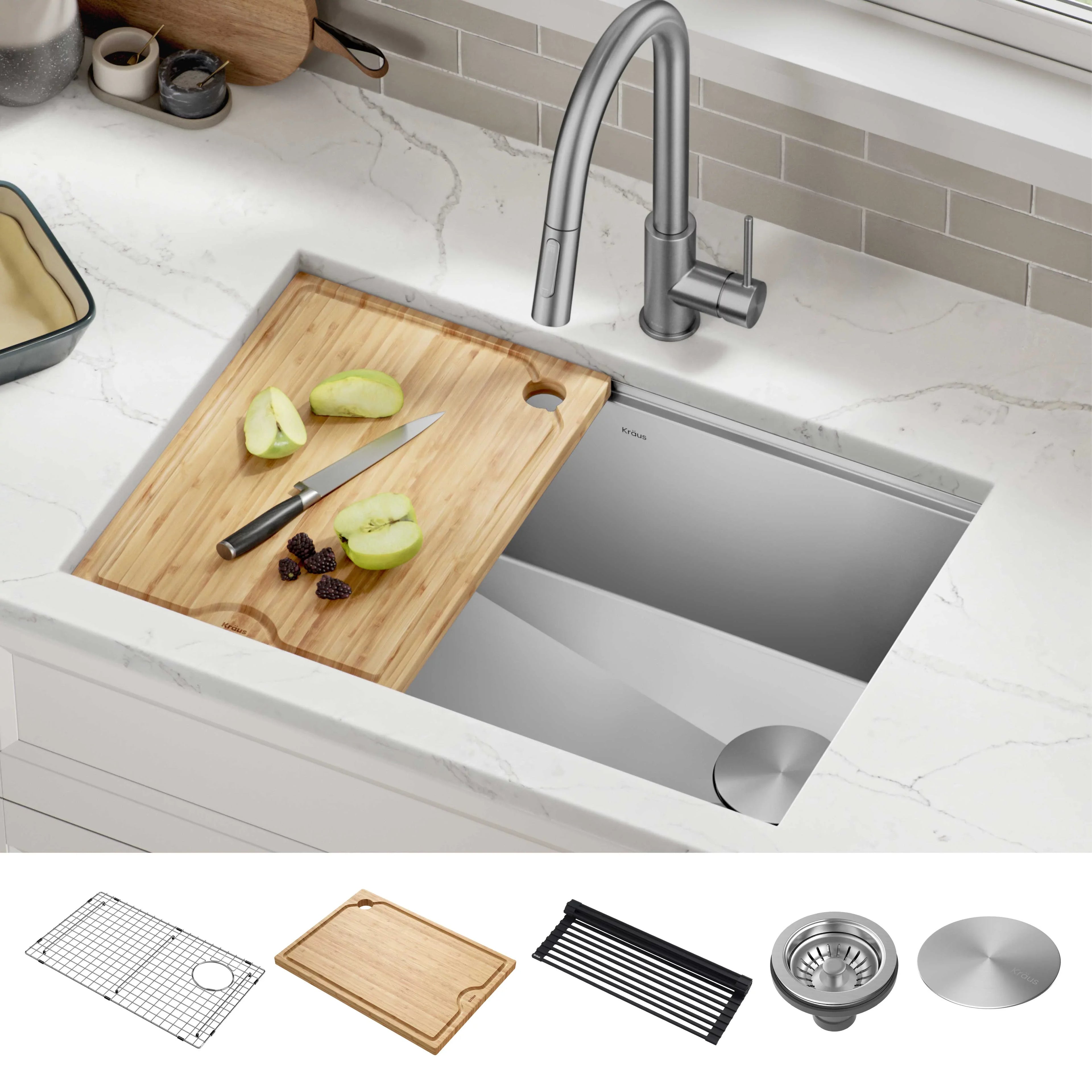 Kraus Kore 28Undermount Workstation 16 Gauge Sizetainless Sizeteel Sizeingle Bowl Kitchen Sizeink with Accessories