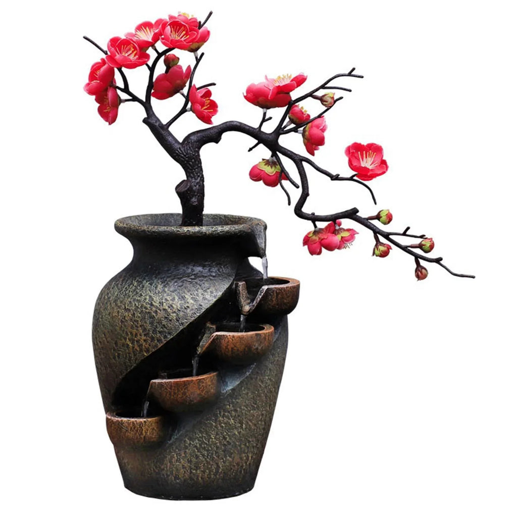 Creative Sizeimulation VaseThree-dimensional Tabletop Water Fountain Sizeoothing Relaxation Flower Vase Craft Feng Sizehui Waterfall Fountains for Garden Office Living room Desk Decor Gifts