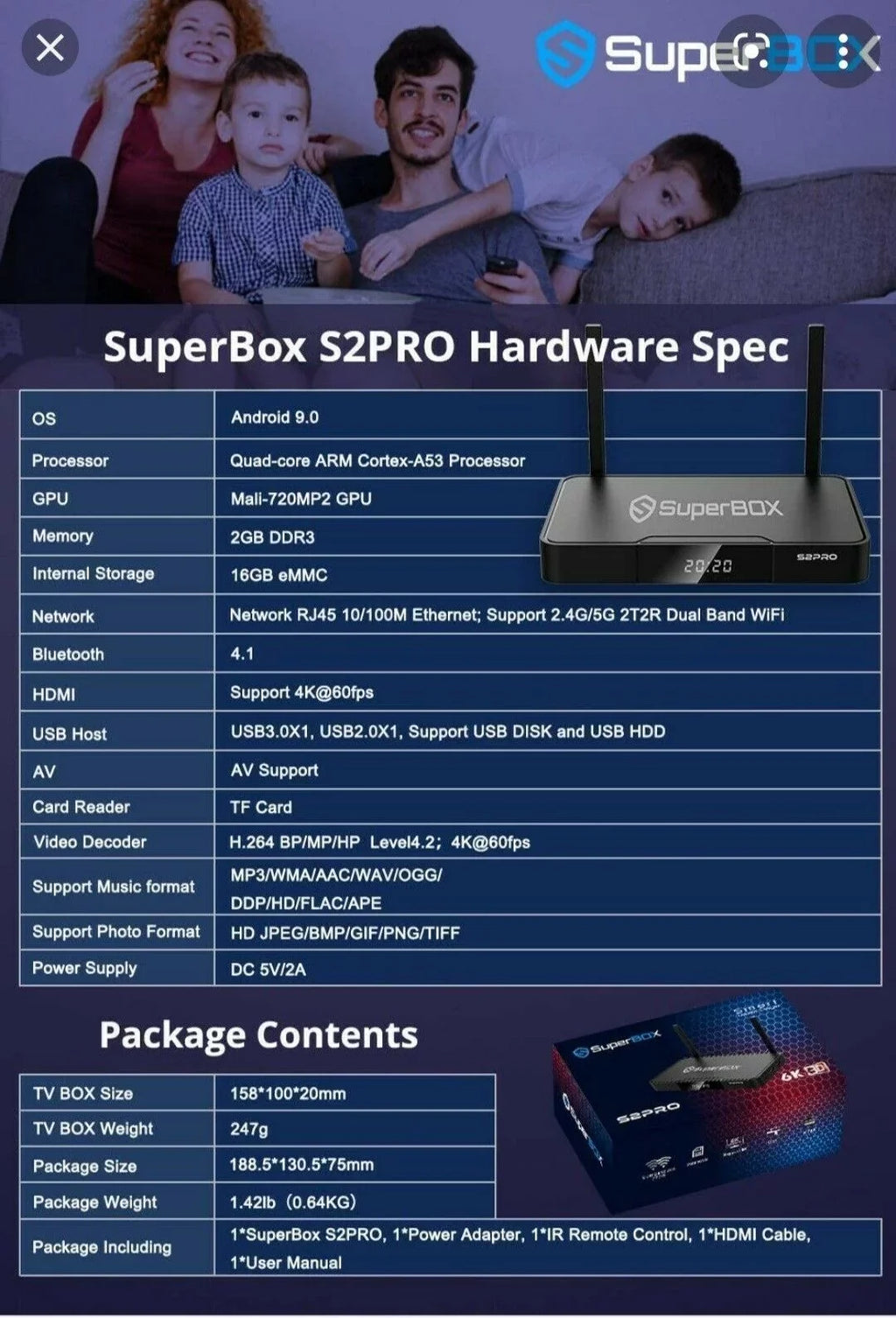 superbox s2 pro Powered by Android 9 Output USizeB3.0 2GB RAM 16GB ROM mini computer