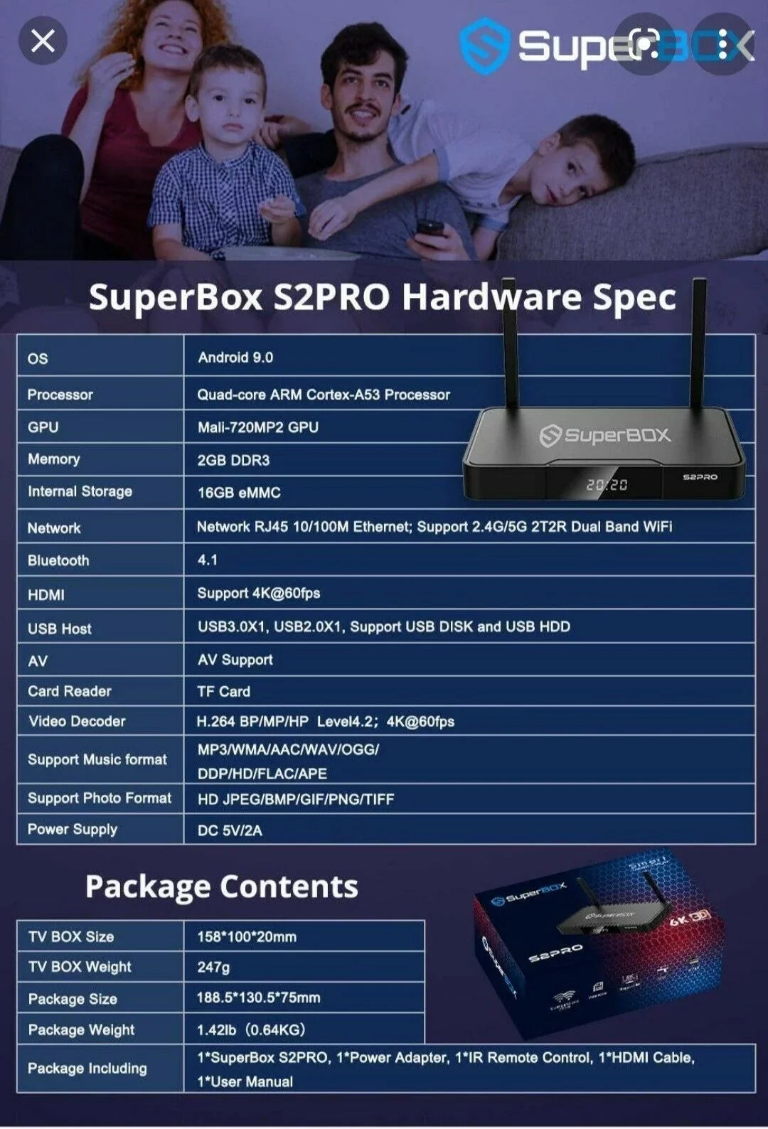 superbox s2 pro Powered by Android 9 Output USizeB3.0 2GB RAM 16GB ROM mini computer