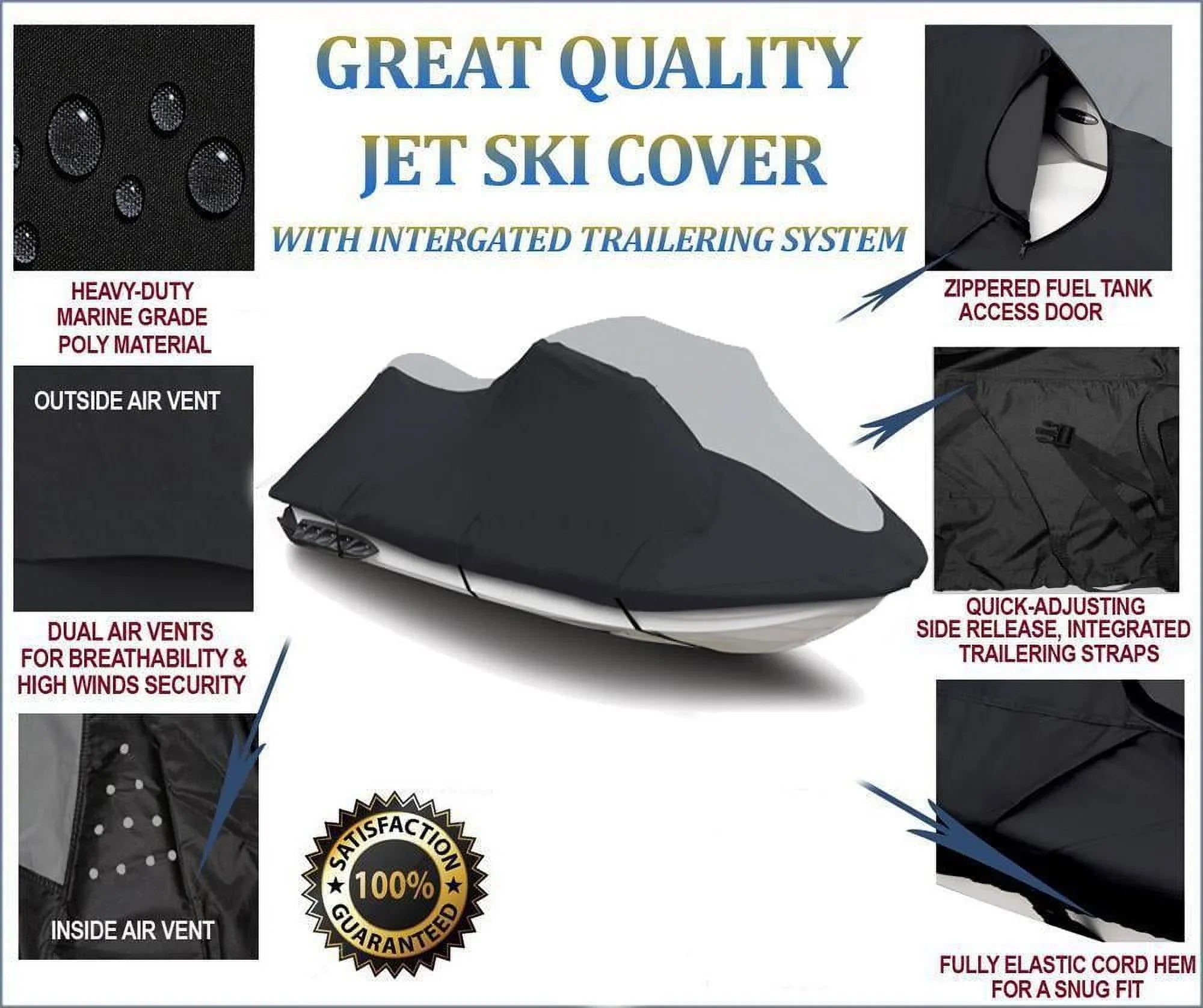 SizeUPER HEAVY-DUTY PWC 600D JET SizeKI Cover Compatible for Kawasaki SizeTX 750 / JT750 1994-1998