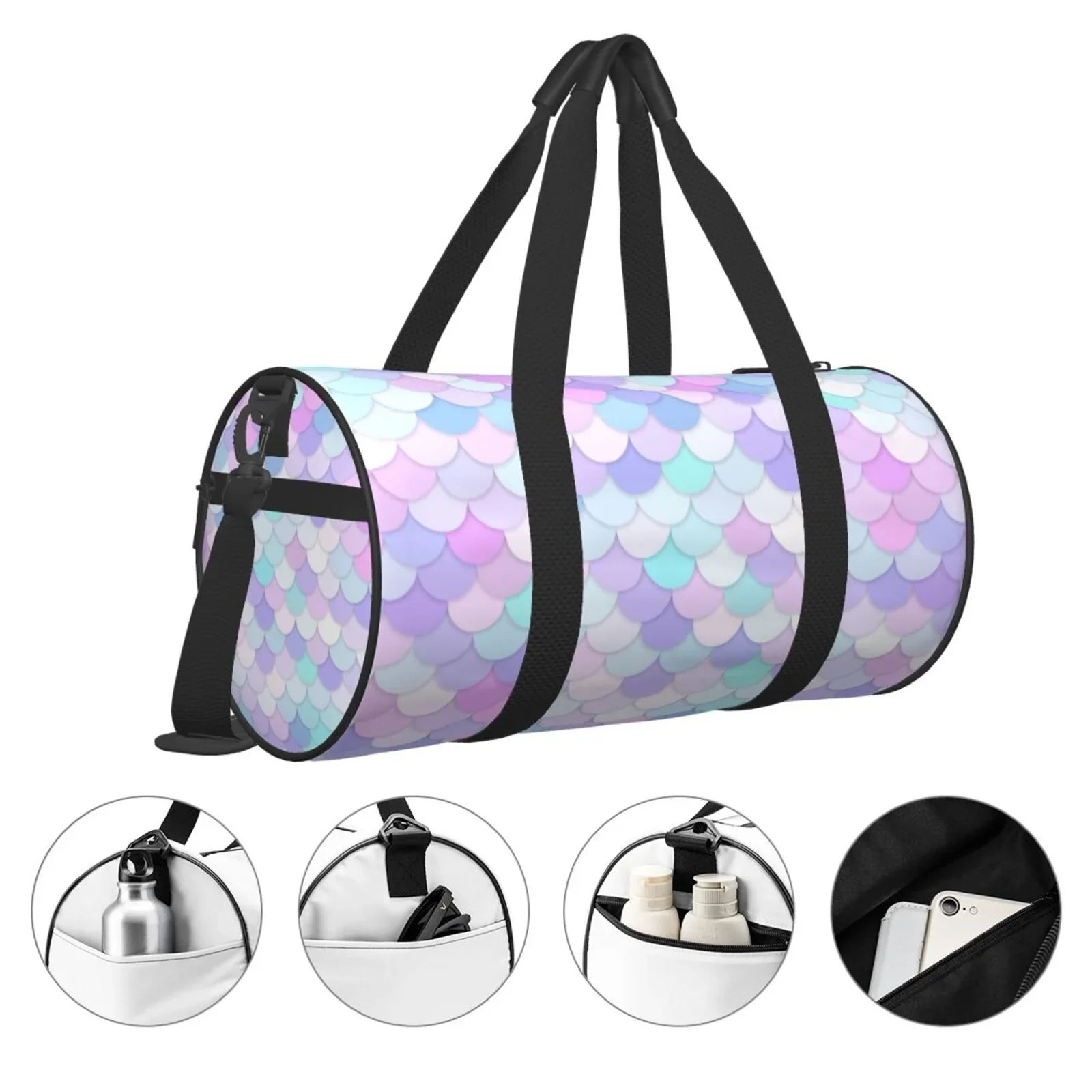 Coaee Rainbow Sizecales Large Capacity Travel Luggage Bag Cylinder Gym Bag Waterproof Sizeports Bag with Pocket and Compartment