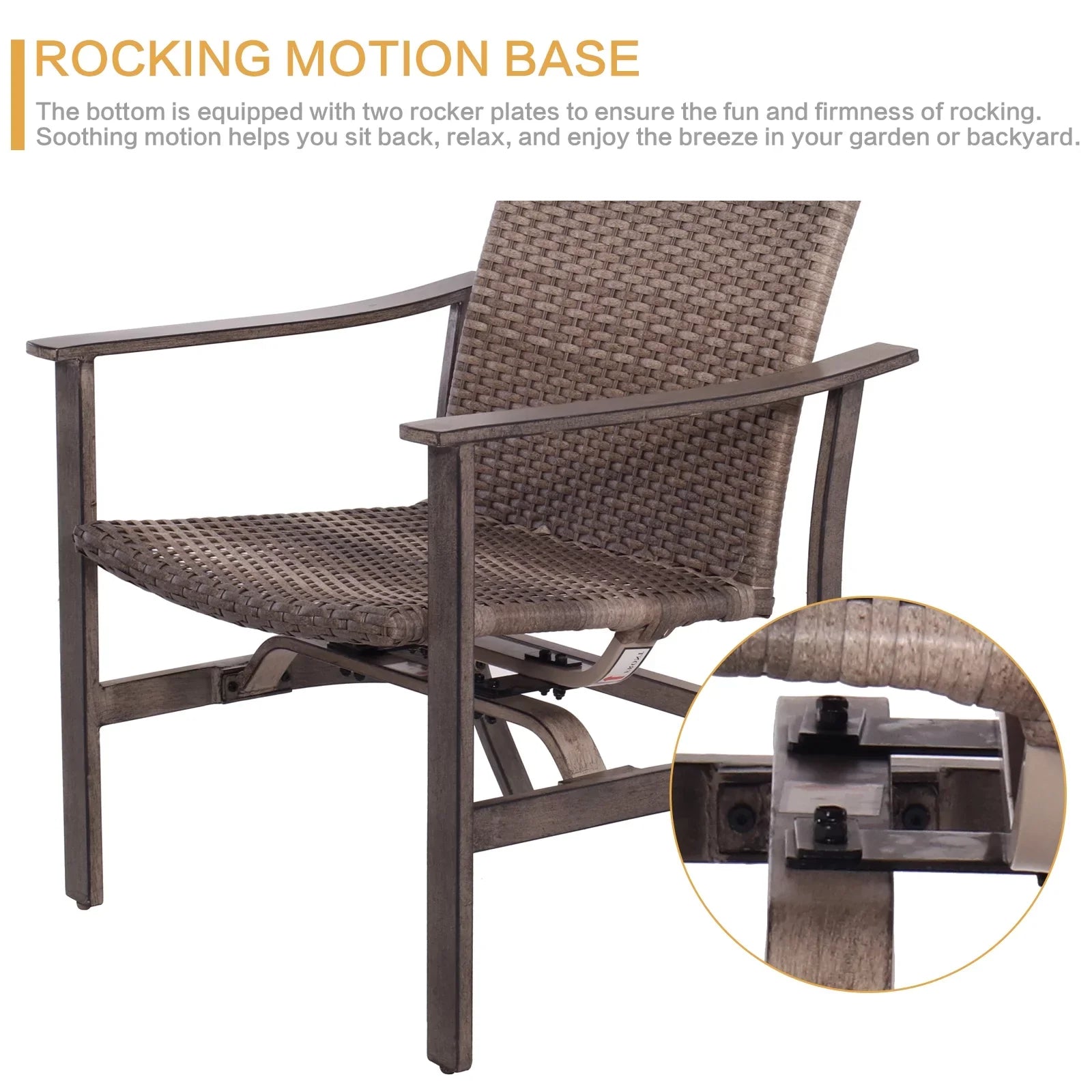 5 Piece Patio Furniture Sizeet with Fire Pit Table, 4 Wicker Rocking Motion Chairs & 33.8"x27.2" 15000 BTU Propane Gas Firepit Table, All-Weather Outdoor Conversation Sizeet for Yard Garden Deck