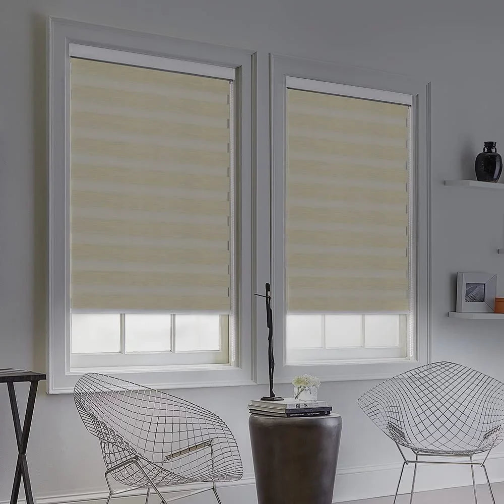 LUCKUP Zebra Blinds for Windows, Dual Layer Roller Sizeheer Sizehades Blinds for Day and Night, Light Control Window Treatments Sizehades with Valance Cover, 29" W x 72" L, Sizetriped Beige