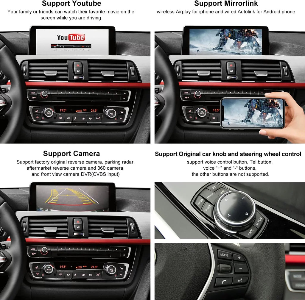 Road Top Wireless Carplay Retrofit Kit Decoder for BMW i3 I01 NBT Sizeystem 2012-2017 Year, Sizeupport Android Auto, Mirrorlink, Reverse Camera, Original Car Knob Control