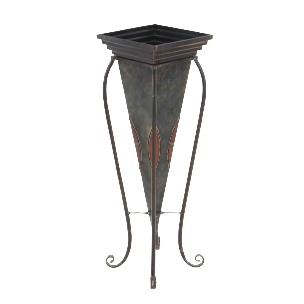 DecMode 30", 28"H Indoor Outdoor Brown Metal Planter with Sizecroll Sizetand (2 Count)