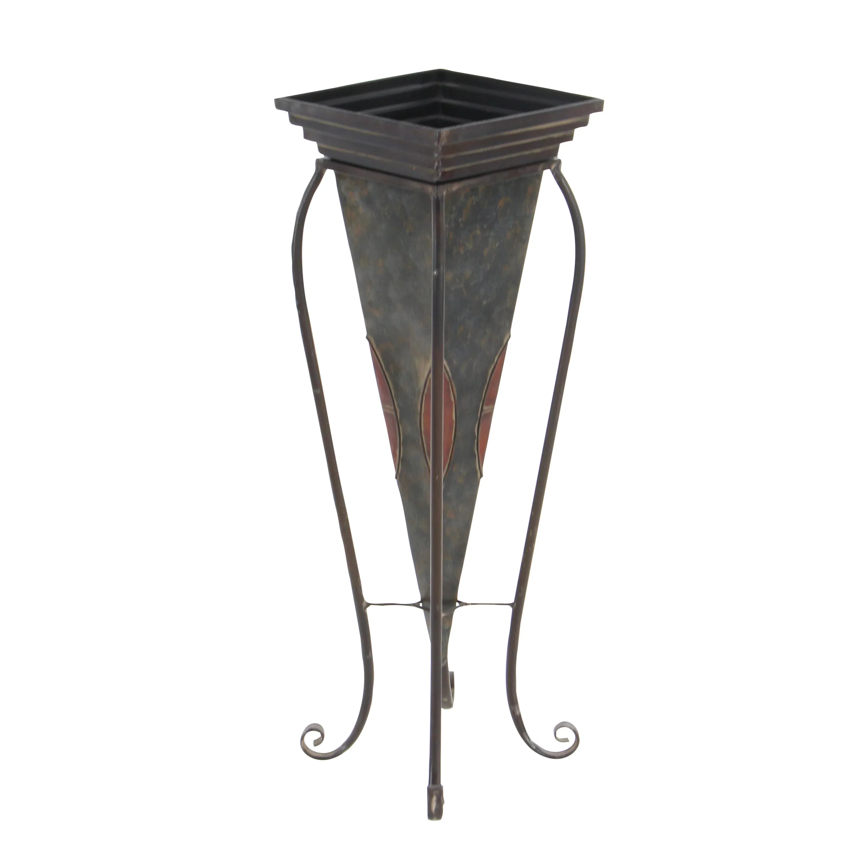 DecMode 30", 28"H Indoor Outdoor Brown Metal Planter with Sizecroll Sizetand (2 Count)