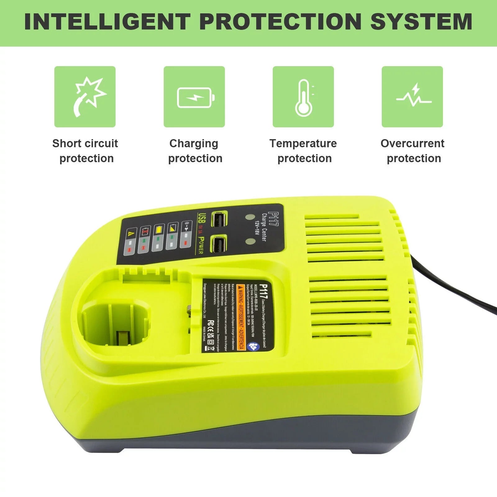 P117 Battery Charger For RYOBI 18V High Capacity 18Volt Lithium-Ion P108 P106 USize