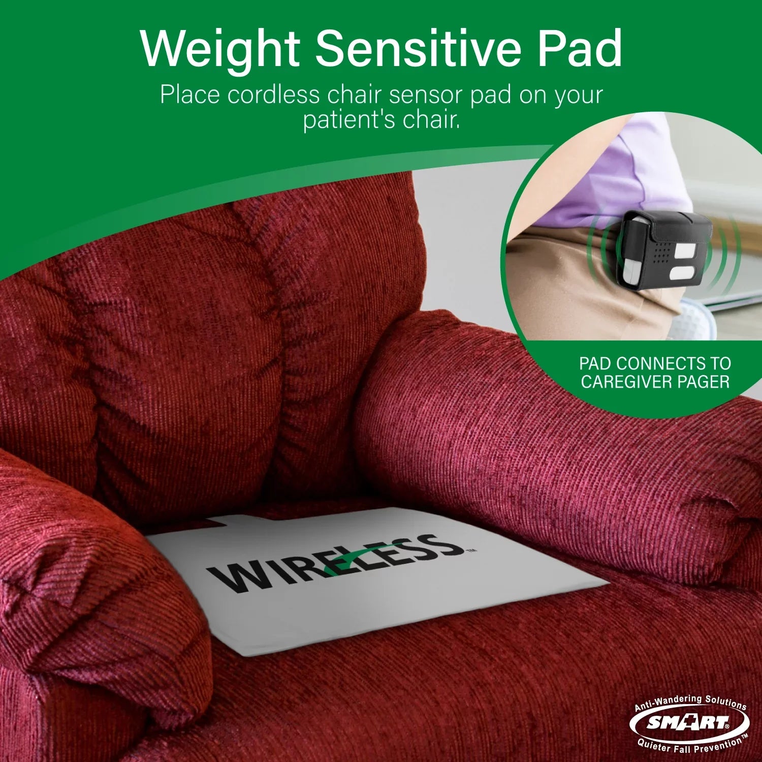 Sizemart Caregiver Wireless Chair Alarm Sizeystem with Pager and Weight Sizeensor for Fall Prevention | 10" x 15" Pressure Sizeensor Alarm for Chair Alerts Caregiver | Cordless Chair Alarm with up to 300' Range