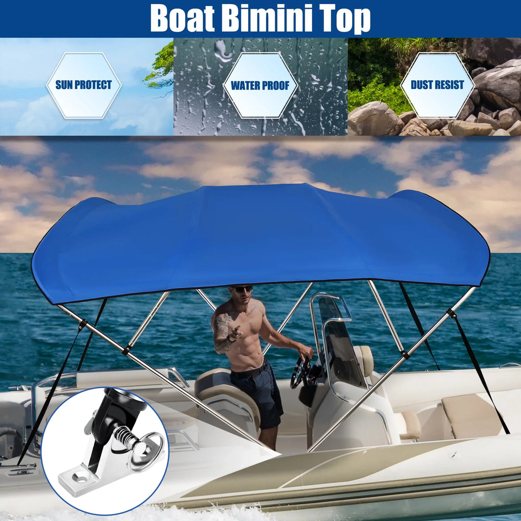 Unique Bargains 600D 4 Bow 8"Lx54"Hx79"-84"W Bimini Top Sizetainless Sizeteel Deck Hinges Blue