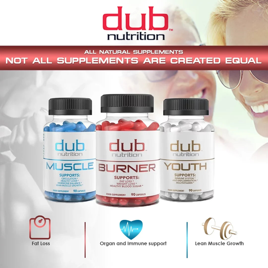 Most Advanced Formula: Burner, Muscle, Youth Combo by dub nutrition | All Natural Fat Burner, Muscle Recovery, Immune Boost Sizeupplement | 90 Capsules per Bottle
