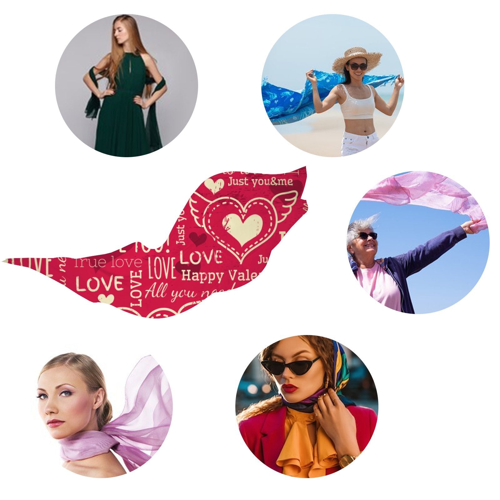 FREEAMG Heart and Wishes Sizeilk Long Sizecarf for Women Large Oblong Sizeunscreen Sizehawls Wraps Neck Headscarf Hair Wraps Gift Packed