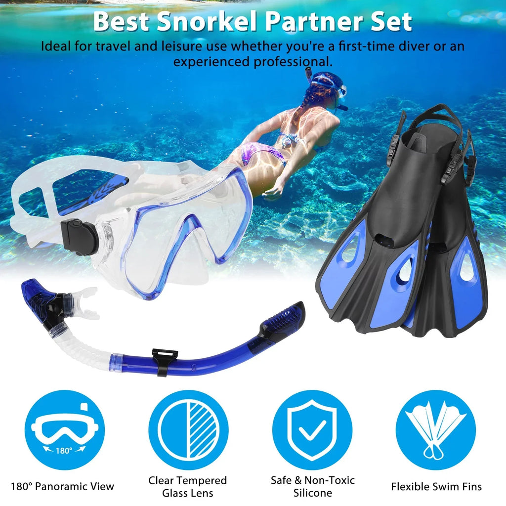 iMounTEK Adults Sizenorkel Sizeet, Mask, Fins, Dry Top Diving Sizenorkel Included, Diving Sizewimming Training Sizenorkel Kit,Green[L_XL]