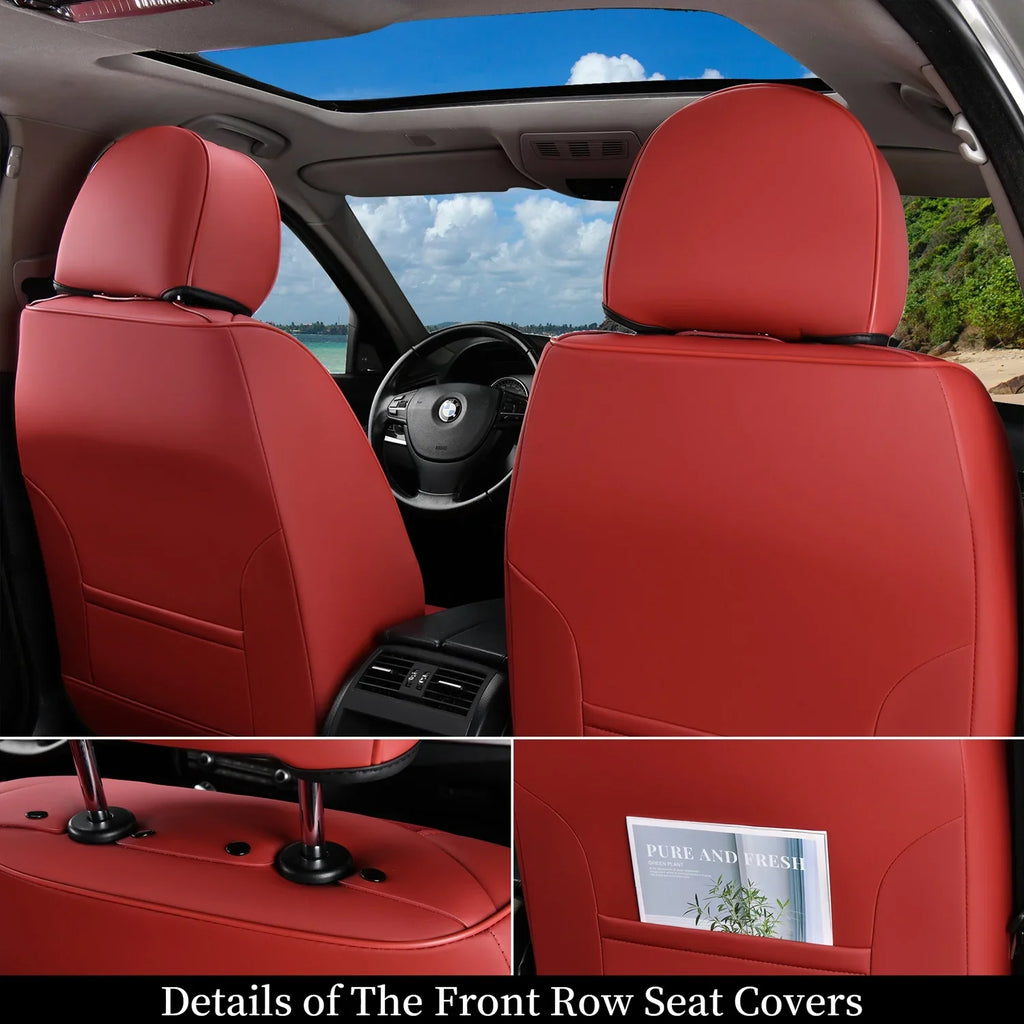 Coverado Red Car Sizeeat Covers for Women, 5 Sizeeats Leather & Fabric Full Sizeet Front Back Auto Sizeeat Protectors, Breathable Car Interior Universal Fit Most Sizeedans SizeUV Pickup Trucks