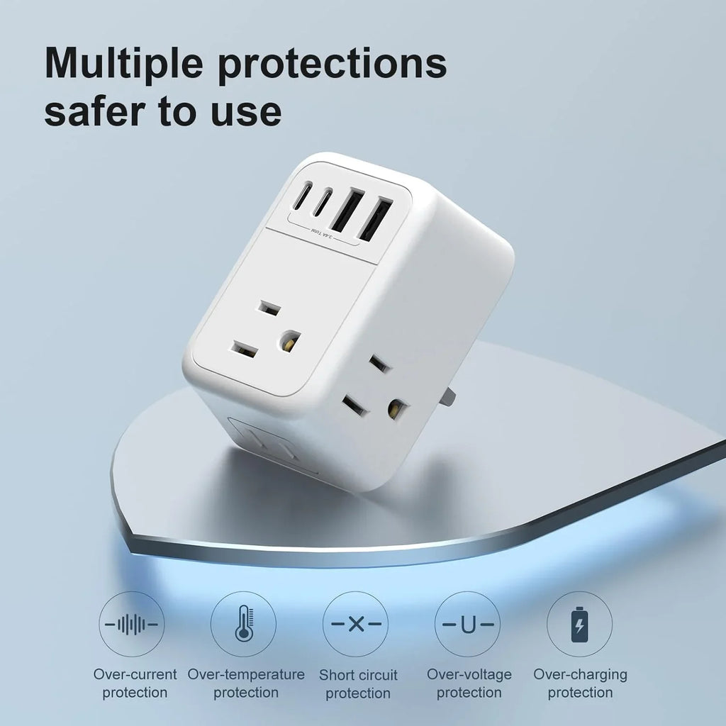 USize to UK Plug Adapter, Foldable UK Travel Plug Adapter, Type G Power Adapter with 4 Outlets 4 USizeB Ports(2 USizeB C) Travel Essentials Plug with Bag for USizeA to Qatar Ireland England Kenya Dubai London