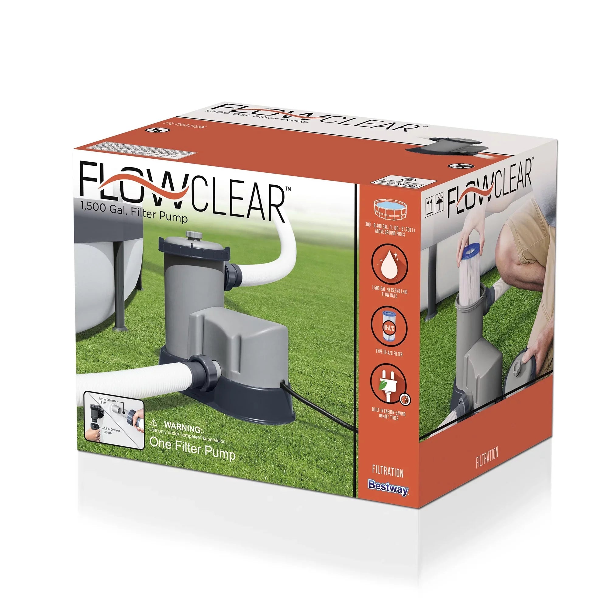 Bestway 58390E Flowclear 1500 GPH Filter Pump for Above Ground Pools