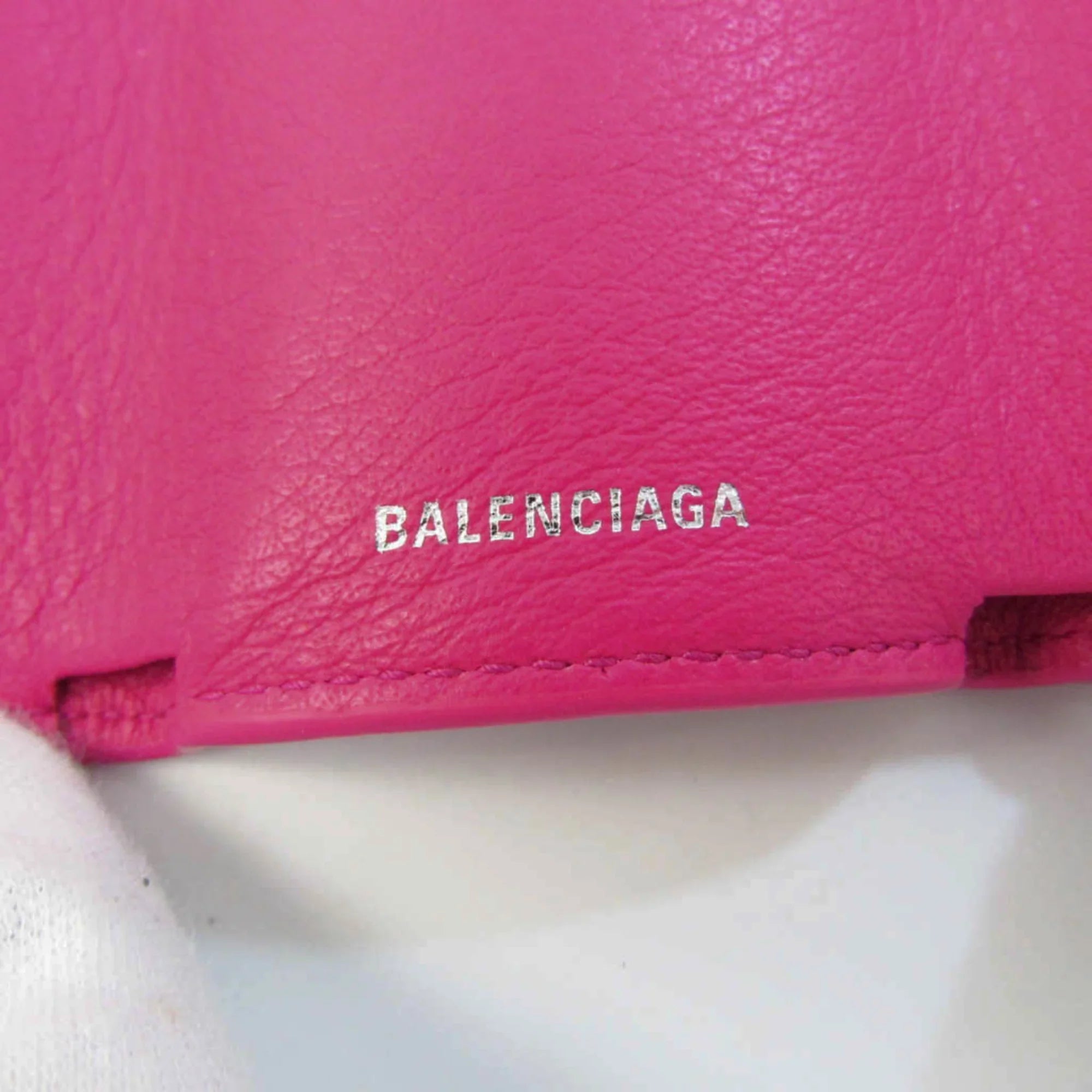 Pre-Owned Balenciaga Paper Mini Wallet 391446 Women's Leather Wallet (tri-fold) Pink (Good)