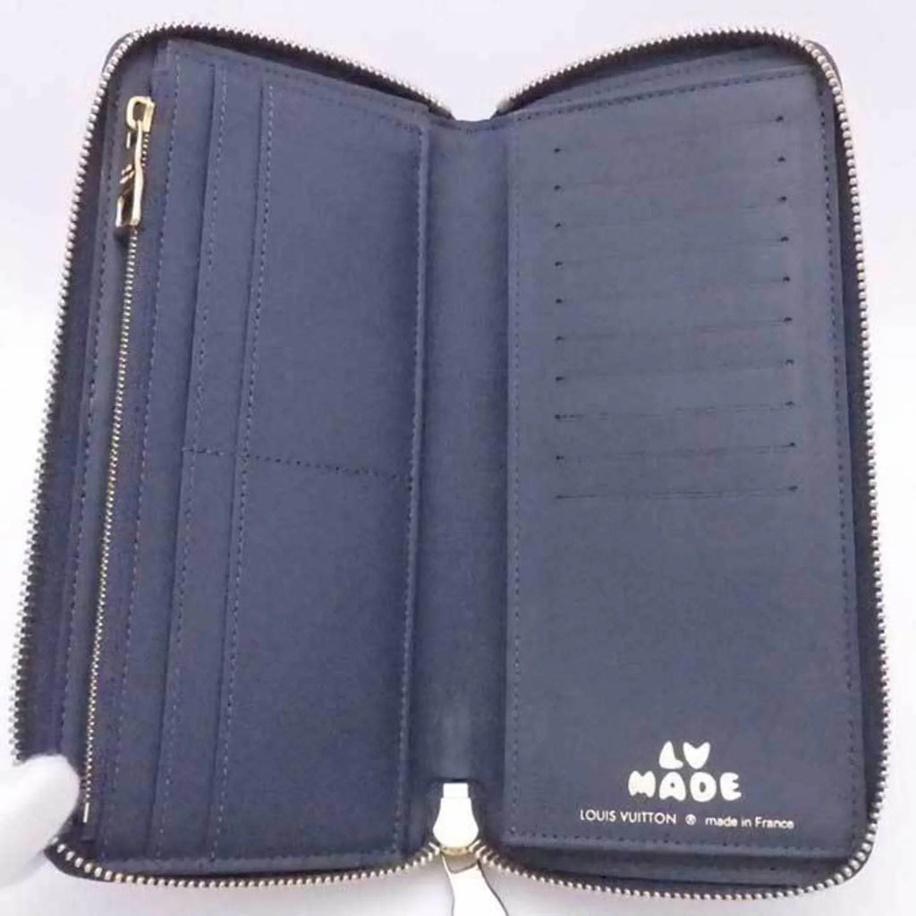 Pre-Owned Louis Vuitton LOUISize VUITTON Round Zipper Long Wallet Monogram Denim Zippy Vertical Leather/Monogram Navy x Blue Unisex M81107 (Good)