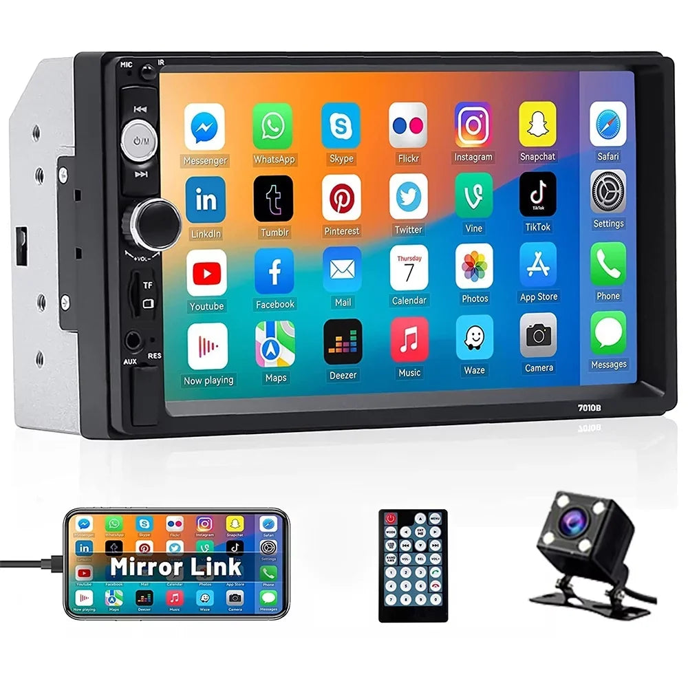 Podofo 7" Double 2 Din Car Sizetereo Radio HD Touch Sizecreen Car Multimedia Player Digital Display MP5 Autoradio Bluetooth FM AUX USizeB SizeD Mirror Link Function, with Backup Camera