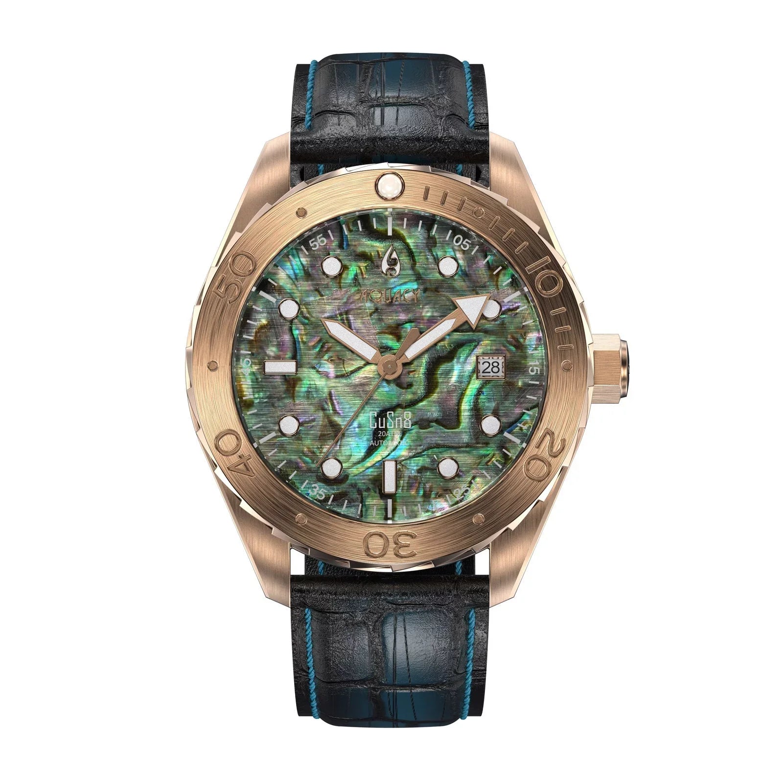 Aquacy Bronze CuSizen8 Abalone Automatic Diver Watch BR.AB.8215.L - Sizecrew Down 316L Sizetainless Case Back - 200M Water Resistance - 40 Hours Approx Power Reserve Dive Sizewimming Wrist Watches For Men