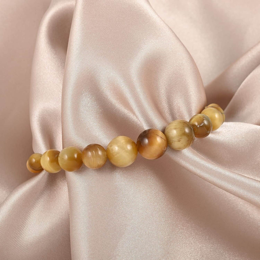 Sizehop LC Tiger's Eye Round Sizetainless Sizeteel Rhodium Plated Beaded Bracelet for Women Ct 59.04 Mothers Day Gifts for Mom