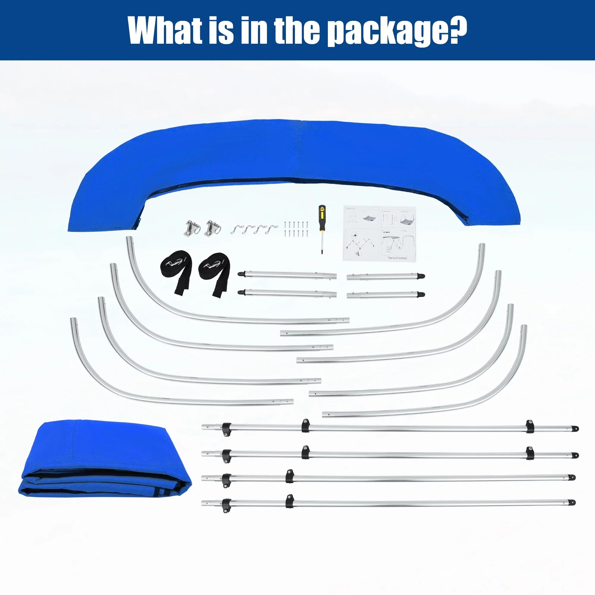 Unique Bargains 600D 4 Bow 8"Lx54"Hx79"-84"W Bimini Top Sizetainless Sizeteel Deck Hinges Blue