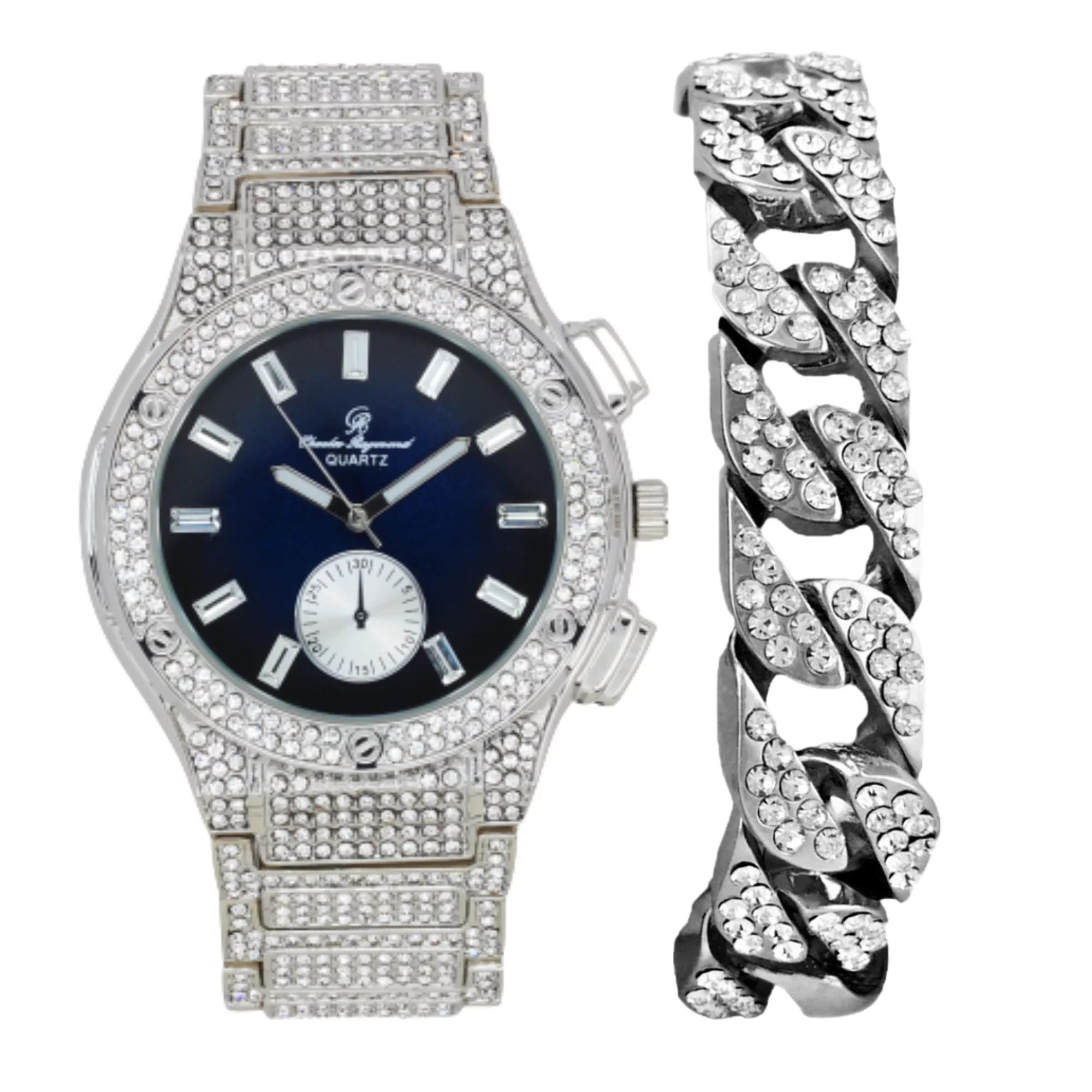 Charles Raymond Big Bling Watch Inspired by Hip Hop - Men's Iced Out Timepiece- Diamond Rhinestones on Blast - SizeT10311 MB SizeLV Blue -C