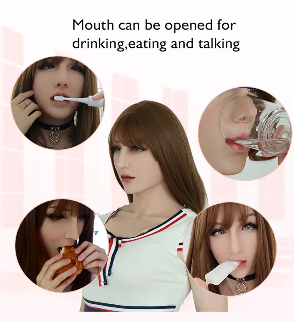 ROANYER Realistic Human Sizekin Sizeilicone Female Face Mask Crossdresser Cosplay