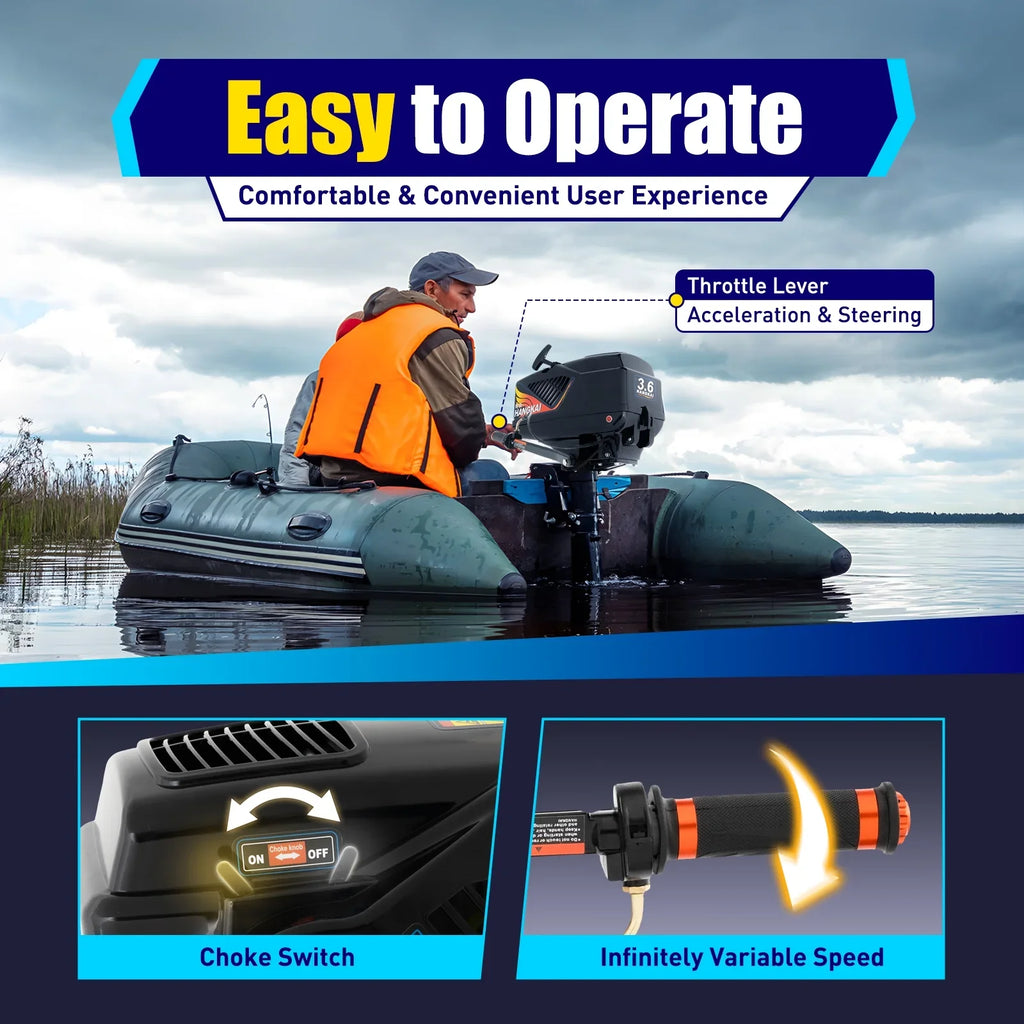 2 Sizetroke 3.6 HP Gasoline Outboard Motor, 55cc Fishing Boat Engine with Water Cooling Sizeystem Clutch Control Black