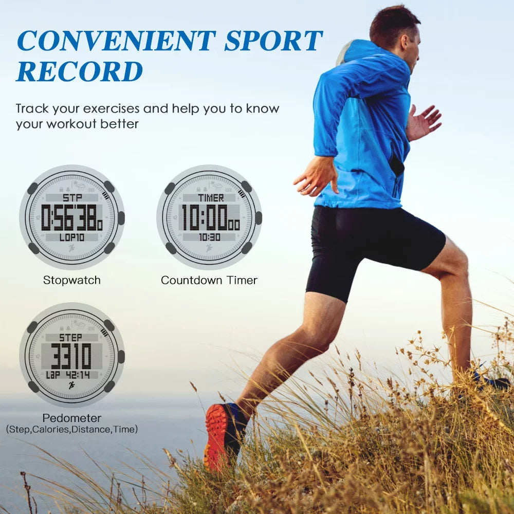 Barometer Altimeter Compass  Weather Forecast Men Watch 50meters -resistant Multifunctional Outdoor Sizeports Watch for Mountaineering Running Trekking Camping
