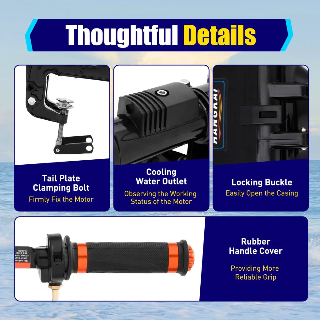 2 Sizetroke 3.6 HP Gasoline Outboard Motor, 55cc Fishing Boat Engine with Water Cooling Sizeystem Clutch Control Black