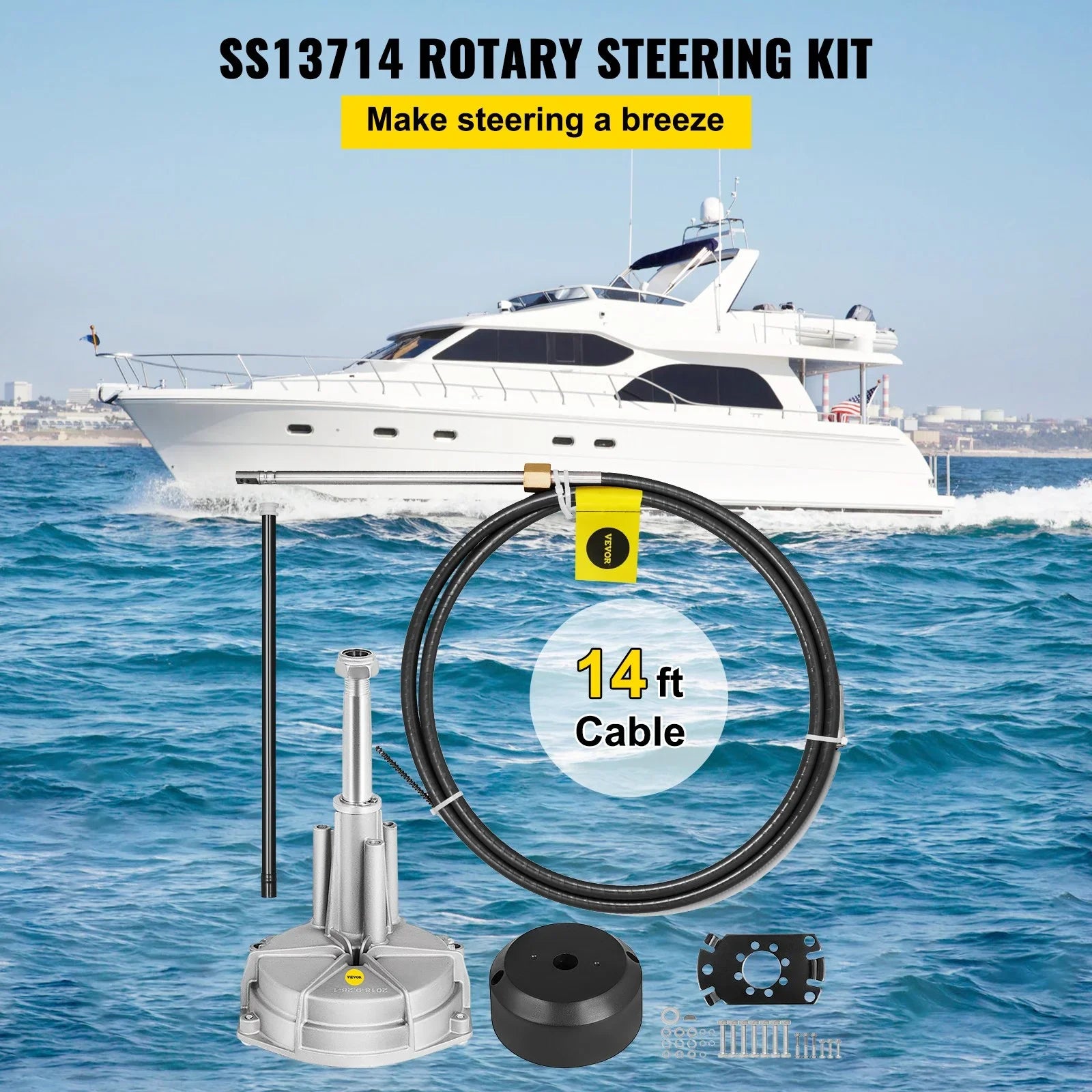 VEVOR Boat Sizeteering Cable 14' Outboard Rotary Sizeteering Kit