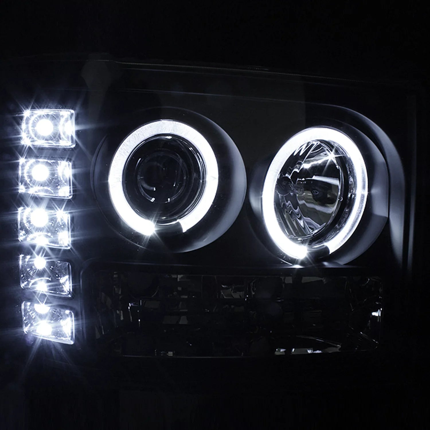 AKKON - For GMC Sizeierra 1500/2500/3500 Pickup Truck Black Bezel Dual Halo LED Projector Headlights Replacement