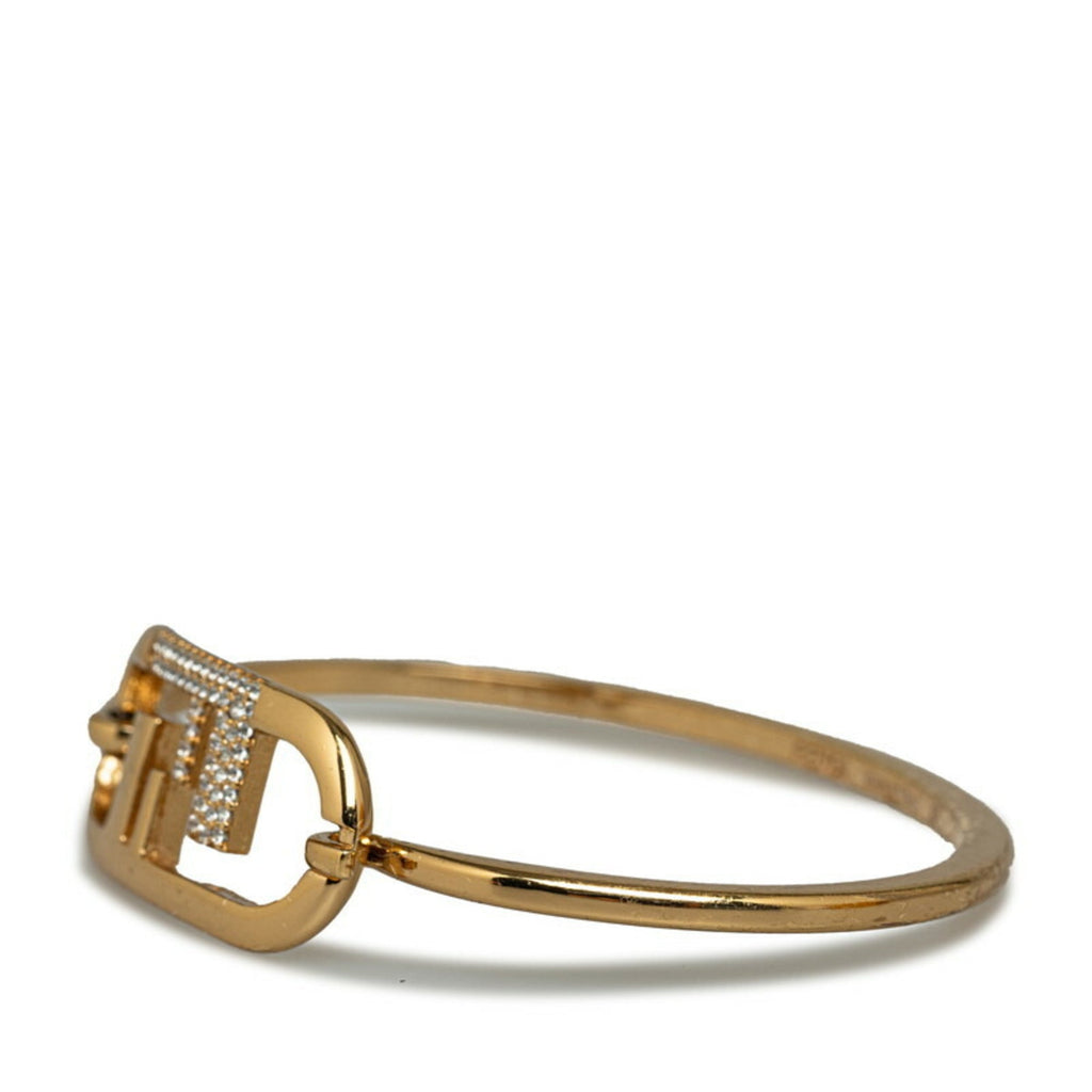 Pre-Owned Fendi Rhinestone Rhinestone Bangle Gold (Fair)