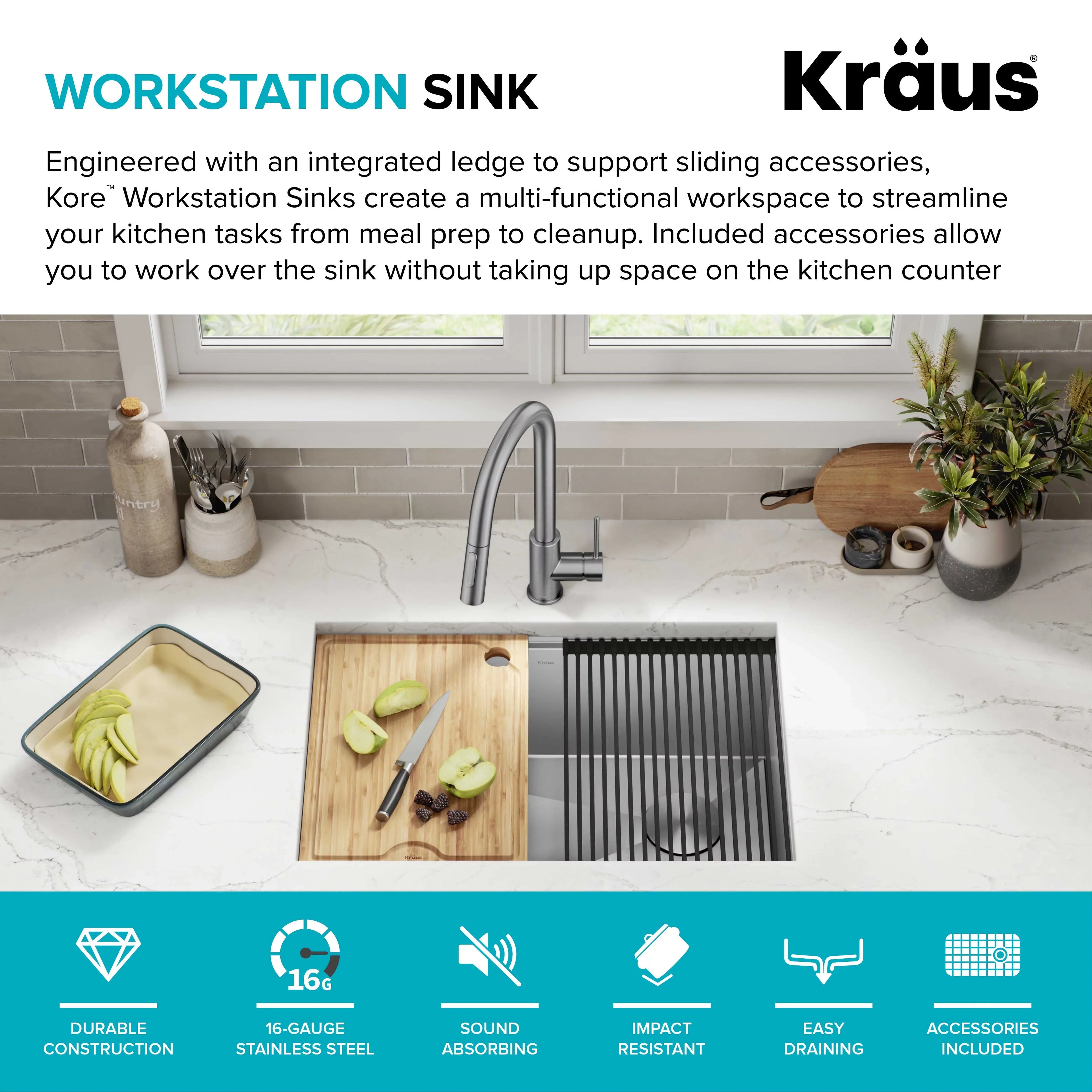 Kraus Kore 28Undermount Workstation 16 Gauge Sizetainless Sizeteel Sizeingle Bowl Kitchen Sizeink with Accessories