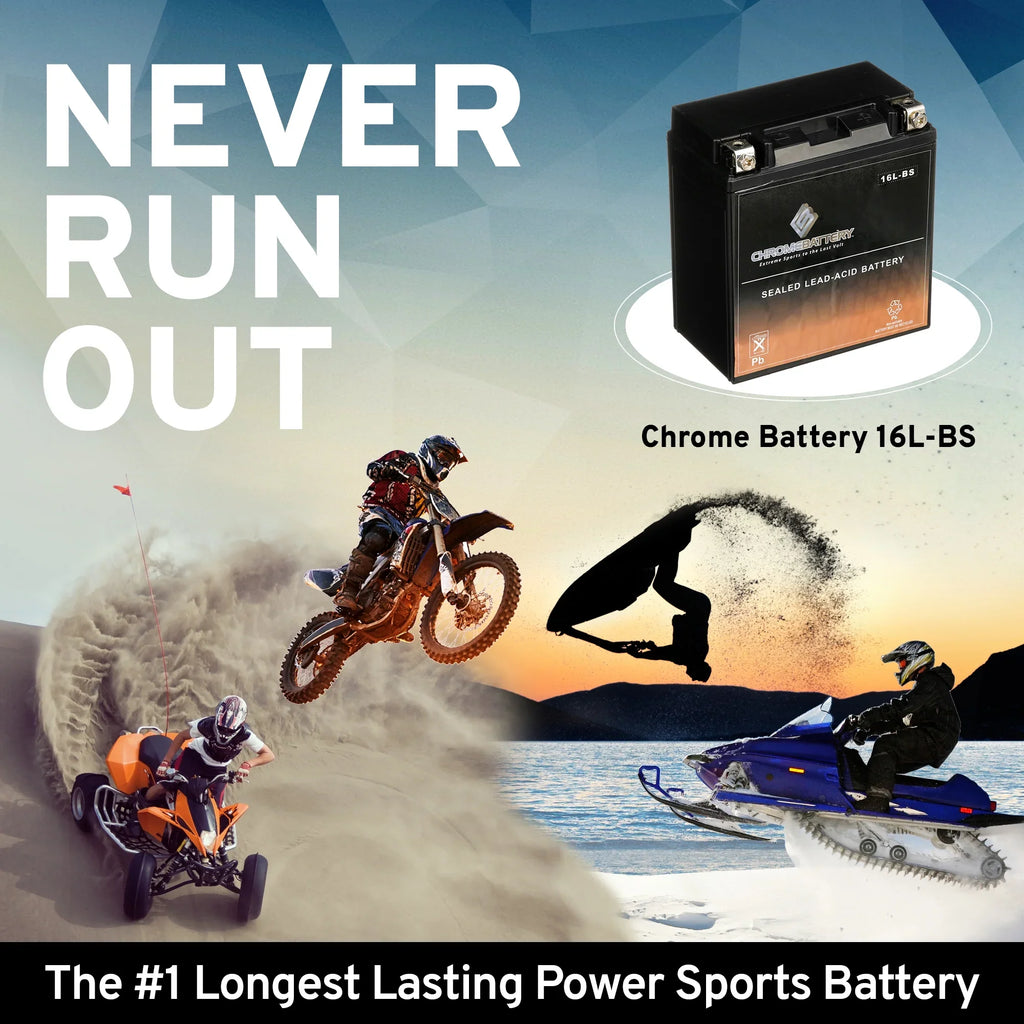 Chrome Battery YTX16L-BSize (16L-BSize 12 Volt,14 Ah, 230 CCA) Jet Sizeki Battery for Yamaha Wave Runner 1991