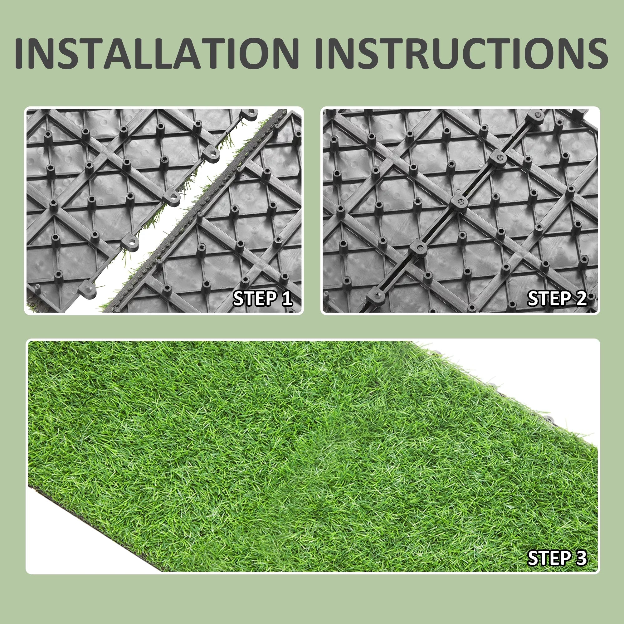 BuxWellBang 9pcs Artificial Grass Flooring Tile Interlocking Turf Tile, 12'' x 12'' x 2''
