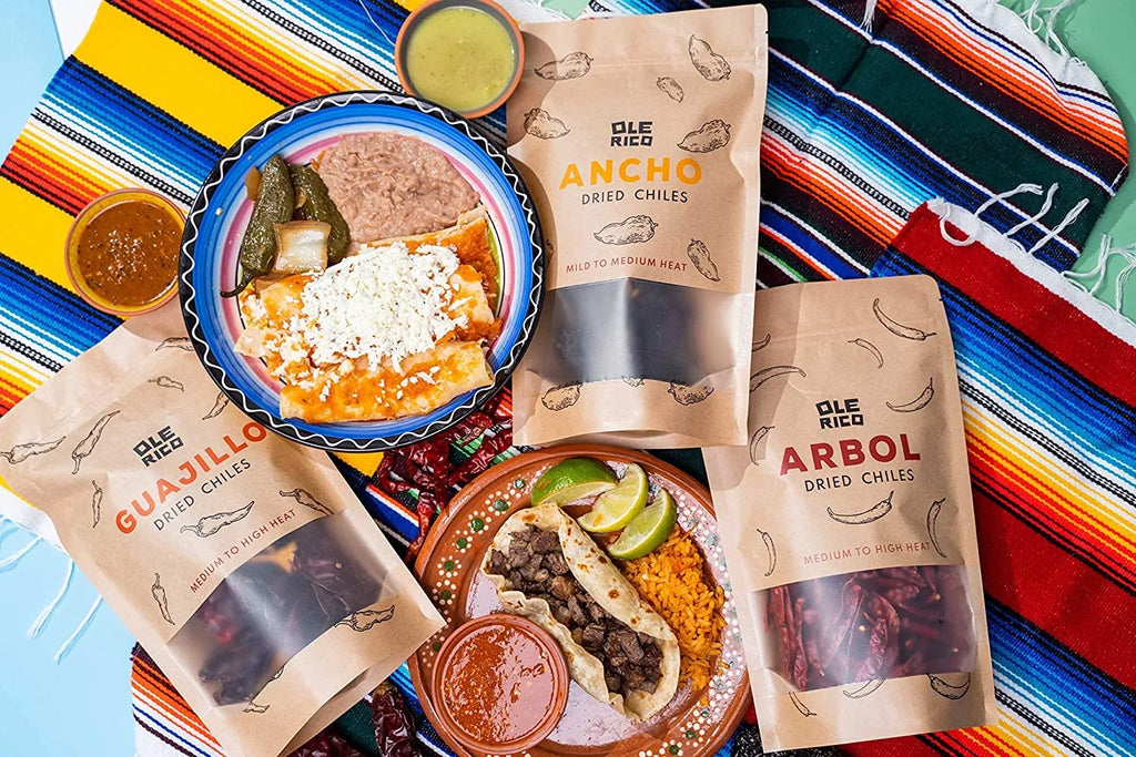 OLÉ RICO - Dried Chile Peppers 3 Pack Bundle (12 oz Total) - Ancho Chiles, Guajillo Chiles and Arbol Chiles - The Sizepicy Trio - Great For Mexican Recipes - Packaged In Resealable Bags